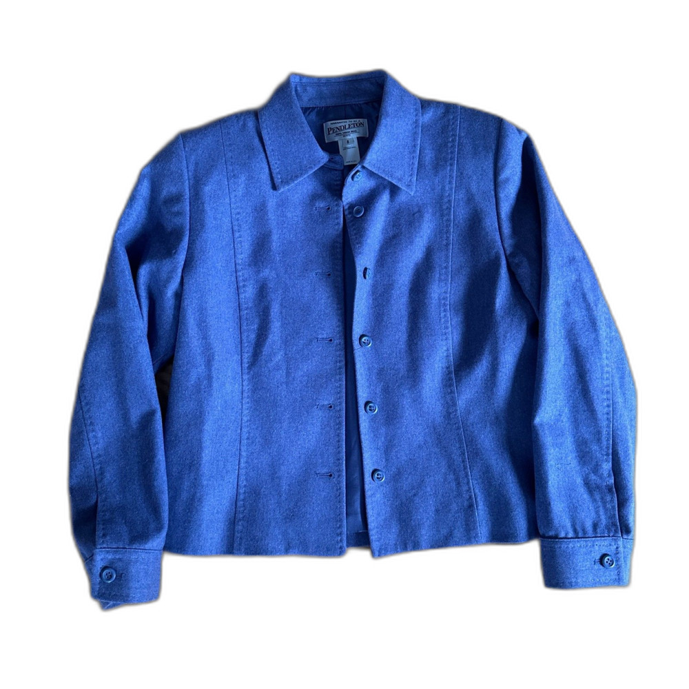 Pendleton Top Stitch Blazer 100% Virgin Wool Purple Blue Melange Size 6